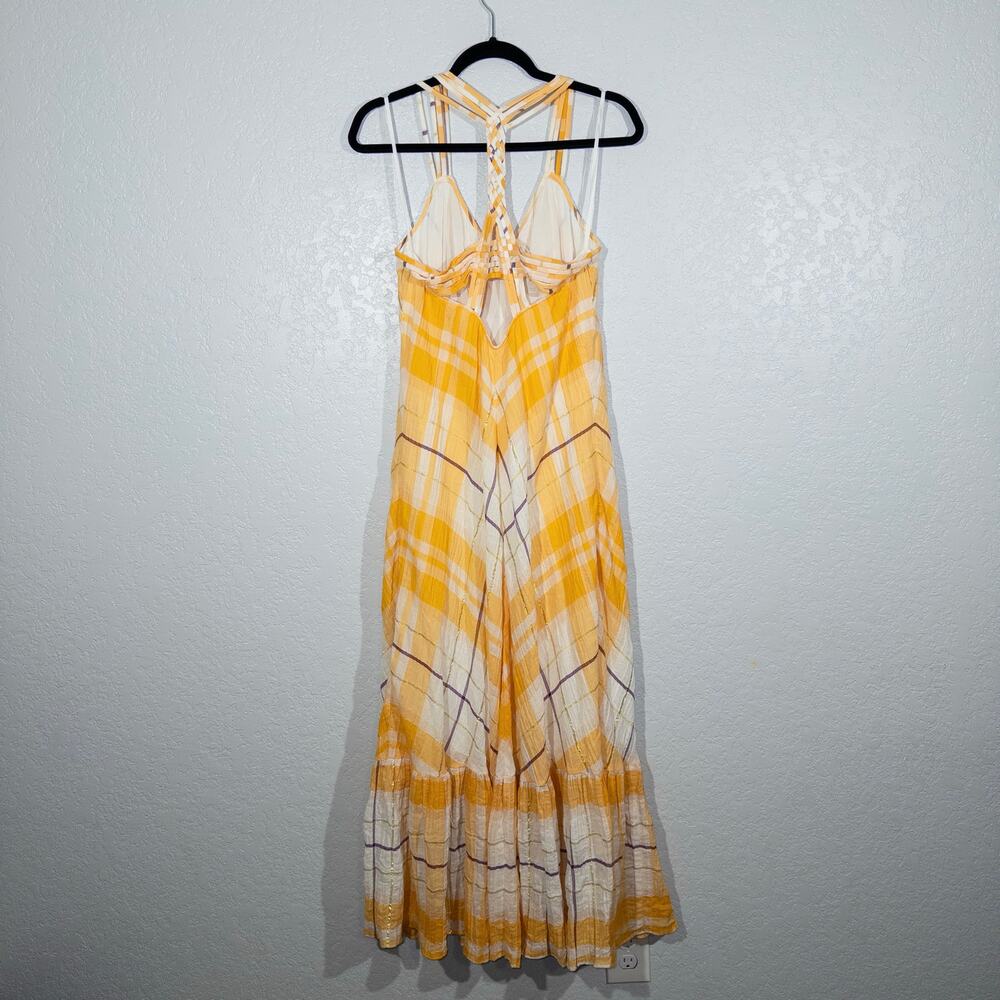 Holding Horses Anthropologie Yellow Plaid Clementine Maxi Dress Medium - Picture 8 of 9